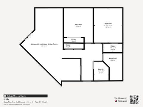 Floor plan for 2 beds, 1 bath, 1063 sqft
